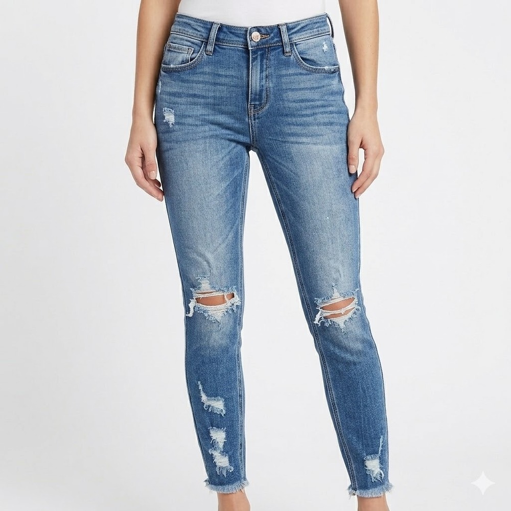 KanCan Signature Distressed Mid-Rise Ankle Skinny Jeans Women's 24 Blue EUC